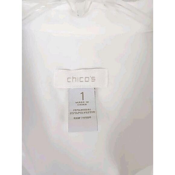 Chico's ~Woman Size 1 (US M)~ White Long Sleeve Snap-Up Shirt Top Blouse. - Picture 2 of 11